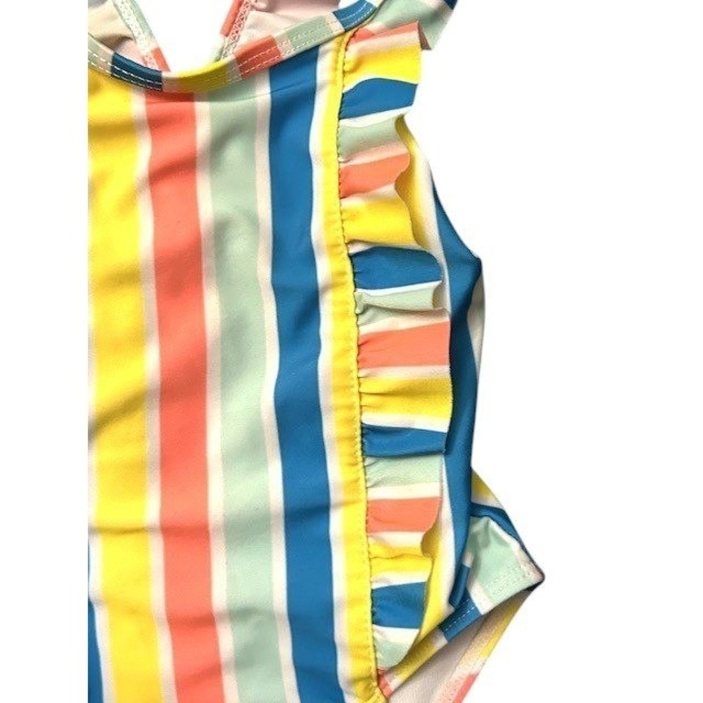 Girls 4T Striped Ruffle One Piece Swimsuit Bathing Suit Beach Pool Splash Summer - Picture 9 of 11